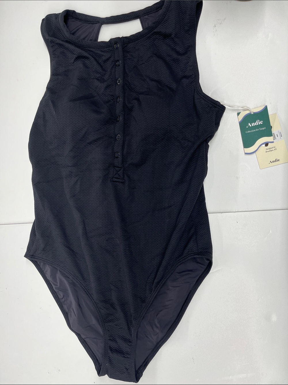 NEW Andie Women’s Black Textured One-Piece Swimsuit Size Large
